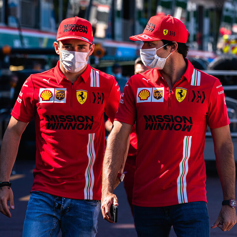 海晴宇法拉利衣服 新款f1红色短袖翻领拉链维特尔红法拉利男运动赛车