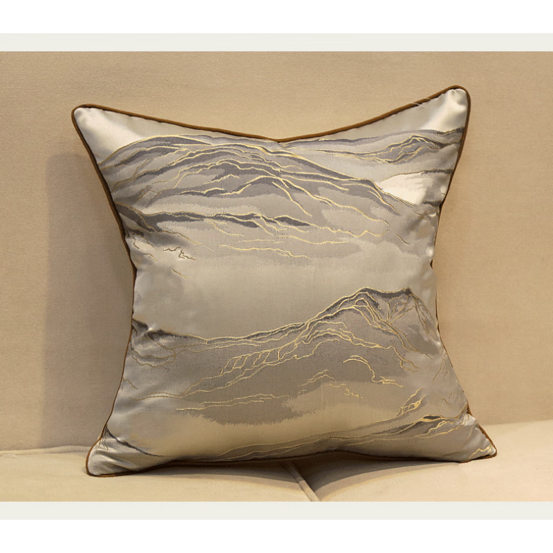 靠背新中式新中式抱枕靠垫客厅轻奢红木沙发靠 锦绣山河烟灰(满花款)