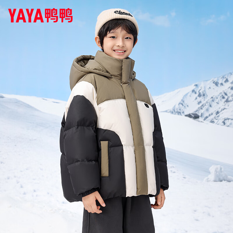 鸭鸭儿童羽绒服男童2024新款短款连帽加厚冬装中大童学生外套GM 咖色 130