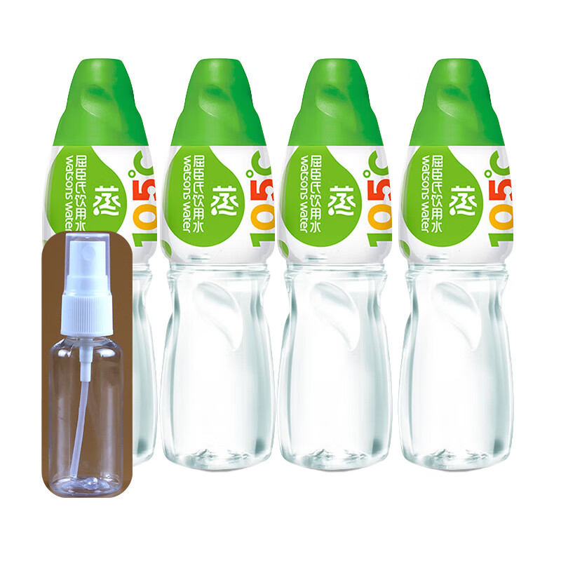 屈臣氏蒸馏水400ml*4瓶105度高温蒸馏制法美容院护肤敷脸补水饮用 4瓶+50ml专用喷雾瓶