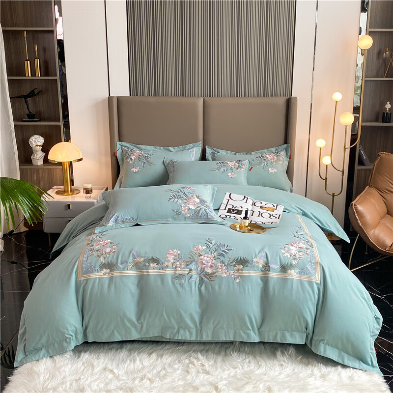 2024新款-麦凯伦100支贡缎全棉提花四件套 麦凯伦 黛绿 1.