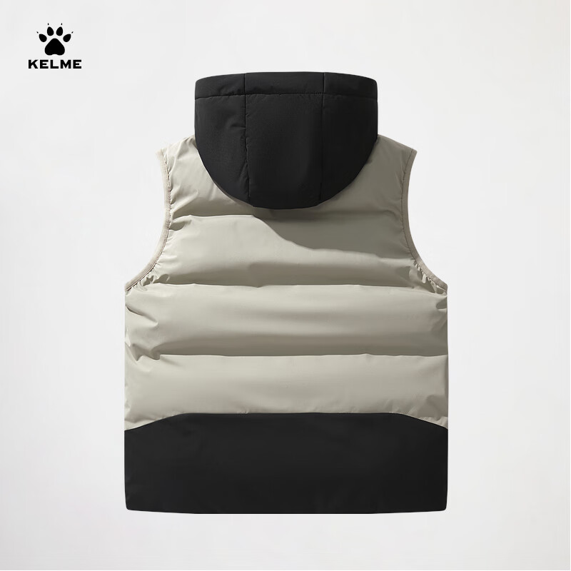 卡尔美(KELME)棉马甲男冬季新款保暖加厚连帽背心 通勤运动综训棉服外套 灰麦色 3XL