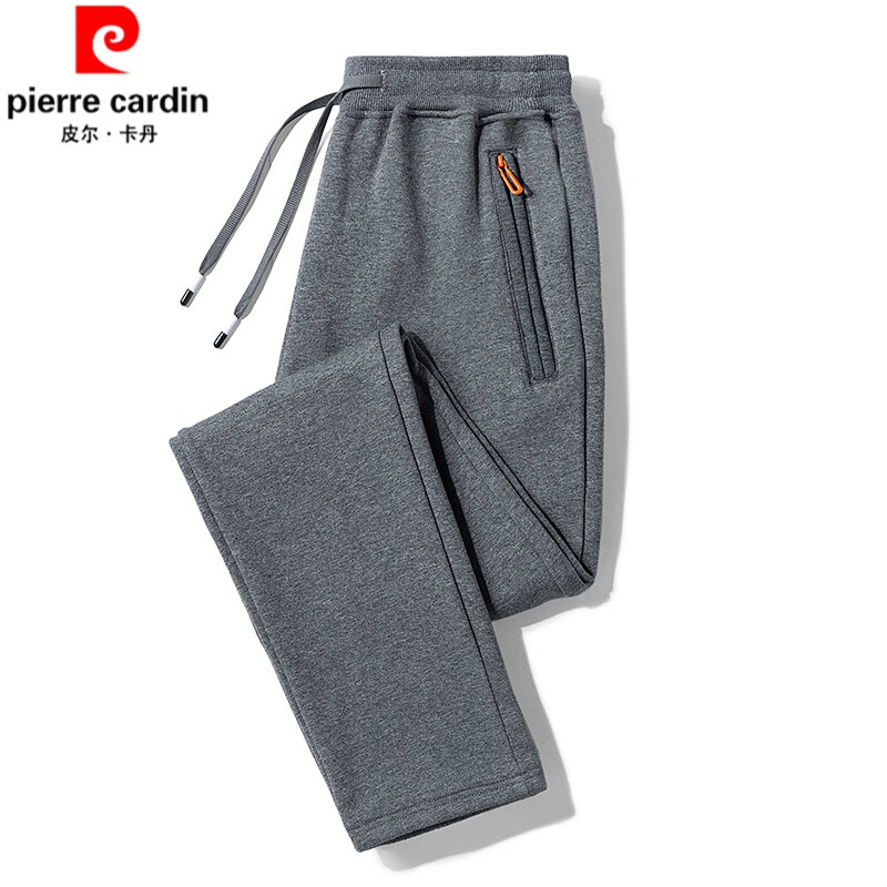皮尔卡丹纯棉运动裤男士春秋款休闲裤男宽松直筒卫裤加肥加大码胖子长裤子 深灰色(直筒)春秋款 3XL (140-165斤)
