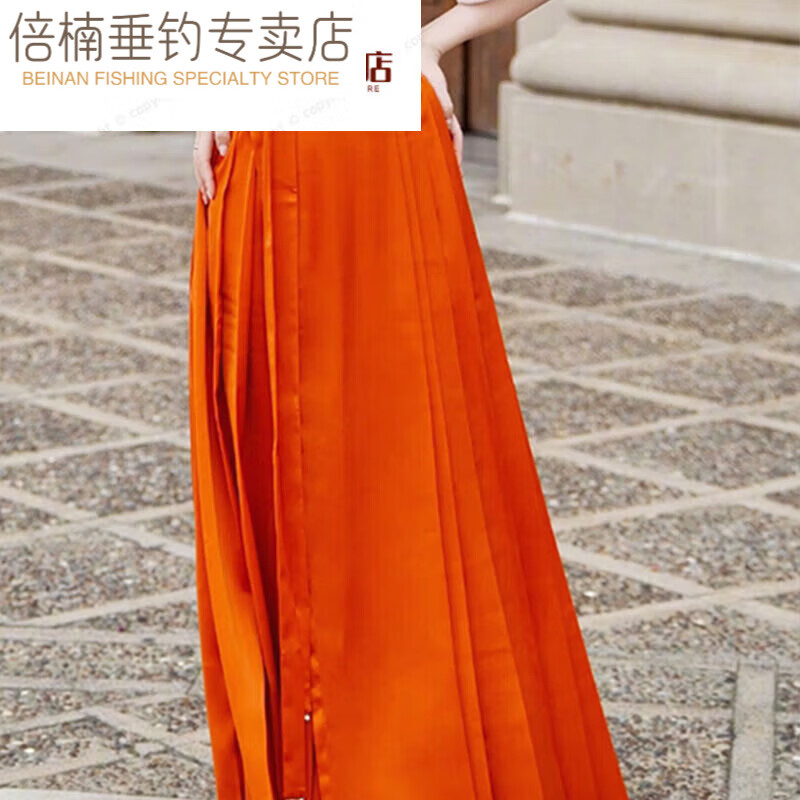 仙僖俫徐娇马面裙国风汉服改良搭纯色泡泡袖上衣套装年新款 橙色半身