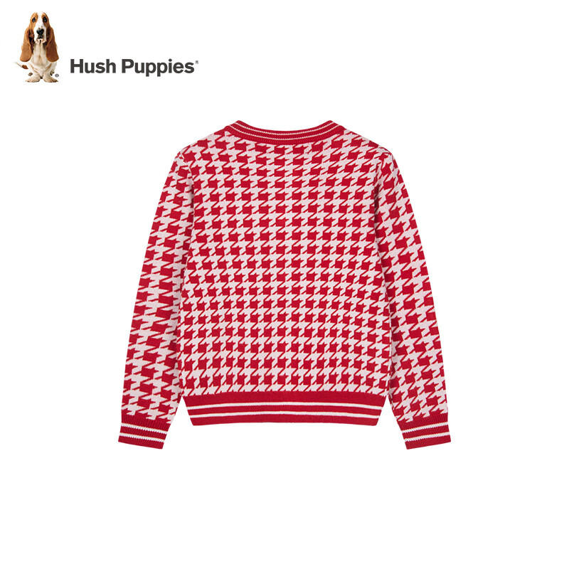 暇步士(Hush Puppies)【经典款】童装儿童女童冬季新款舒适小香风气质开身线衣 珊瑚红 120
