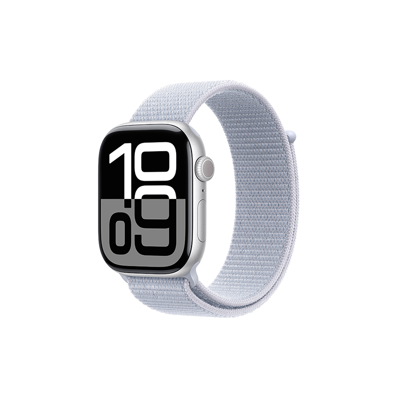 再降价，plus会员：Apple/苹果 Watch Series 10 智能手表GPS款46毫米银色铝金属表壳青云色回环式运动表带MX243CH/B