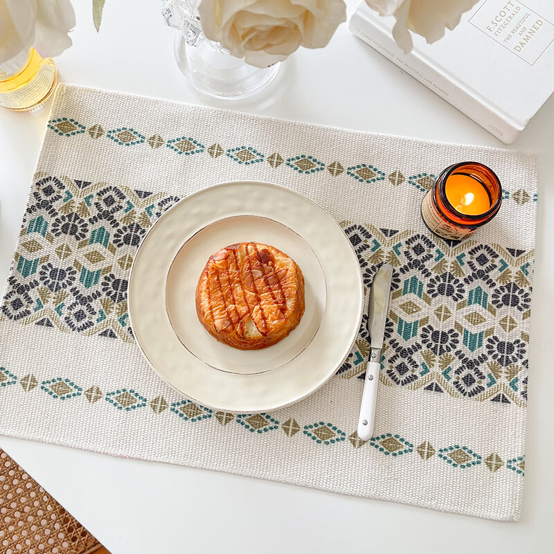 无印工坊法式复古棉麻餐垫编织餐厅隔热桌垫拍照复古西餐垫背景布 hd