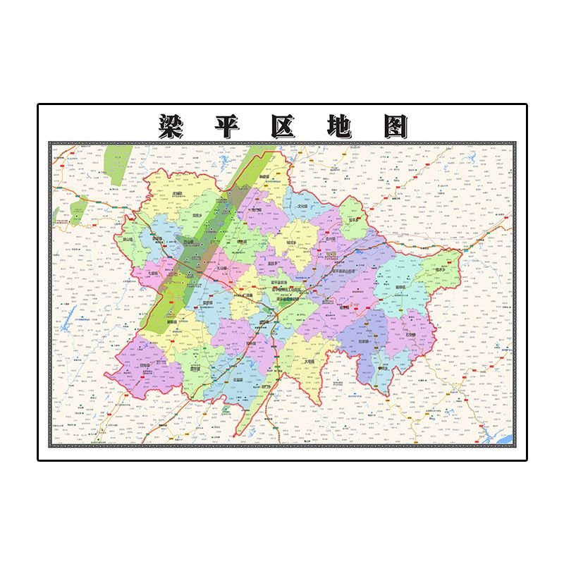梁平区地图1.1米新款重庆市办公室客厅书房新版防水高清装饰画 覆膜