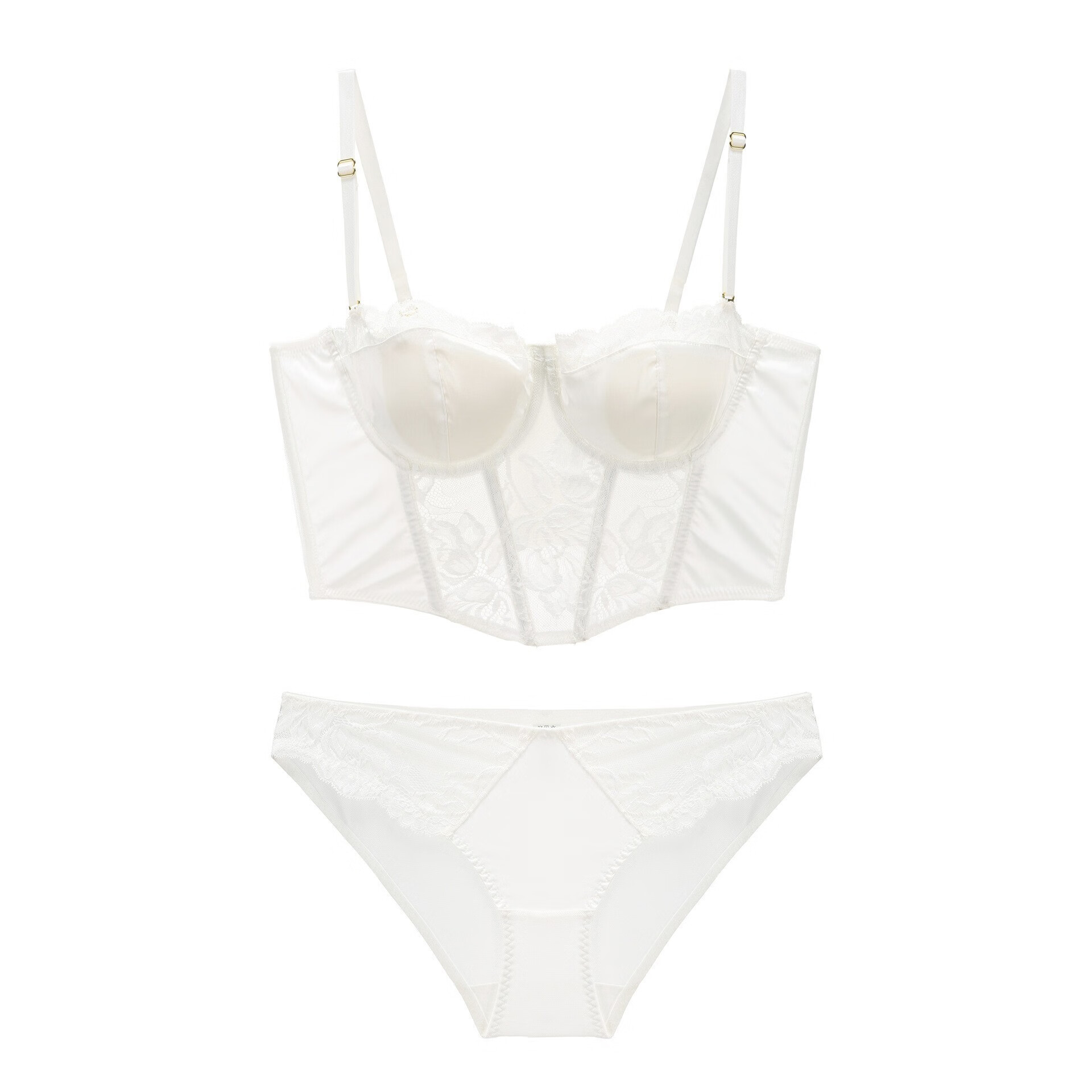 南极人法式缎面蕾丝拼接内衣性感背心式文胸聚拢光面柔软蕾丝文胸套装