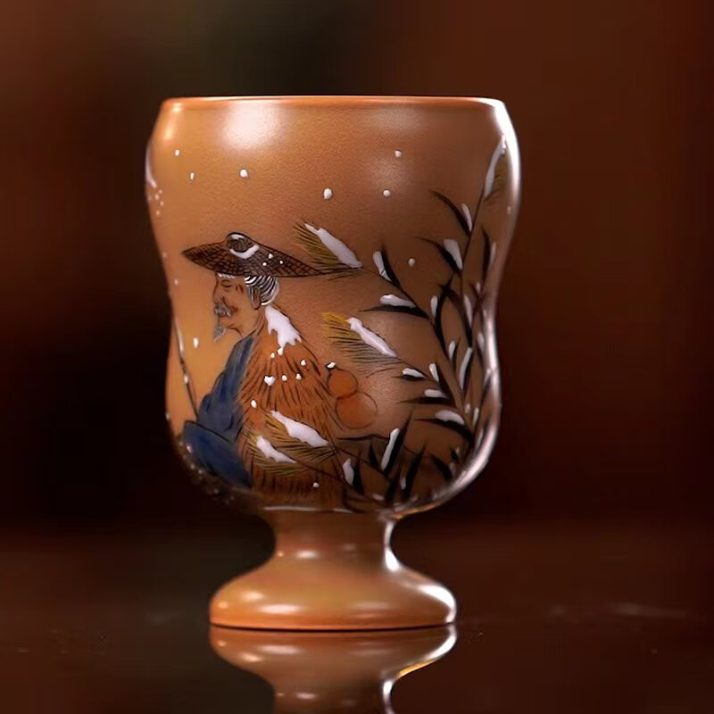 象运福刘明松独钓寒江雪葫芦杯纯手工主人杯手绘创意陶瓷茶杯男士杯