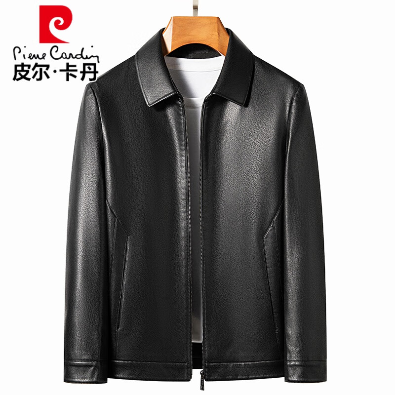 真皮皮衣男春秋新款商务休闲宽松中年男士翻领皮夹克爸爸装外套男