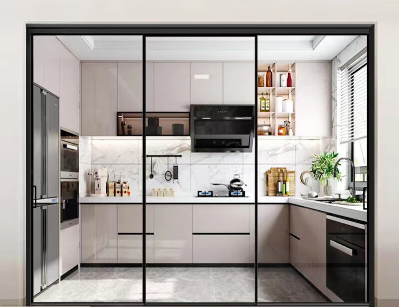 oeing定制16极窄边框推拉门厨房客厅铝合金长虹玻璃两四五六三联动吊