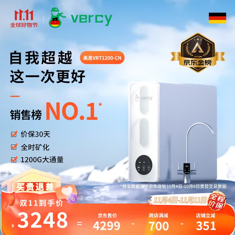 美息 德国vercy净水器家用大流量RO膜反渗透进口矿物质净水直饮厨下净水机双出水VRT1200新品 VRT1200-CN(新款)高性价比高么？