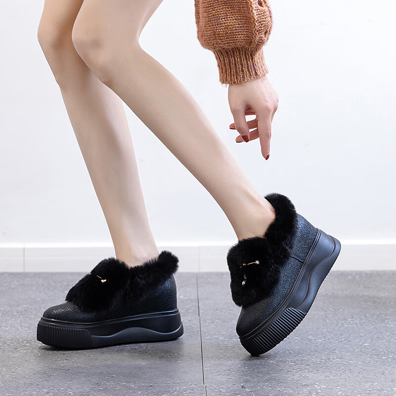 rlens joel高端新款内增高厚底雪地靴女高跟女鞋棉鞋冬款毛毛加绒单鞋