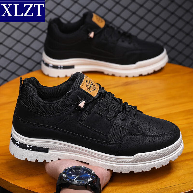 XLZT2024新款男士板鞋时尚百搭男士英伦低帮休闲鞋轻便运动小板鞋黑色 39