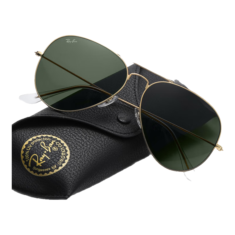 雷朋（RayBan）太陽(yáng)眼鏡男偏光鏡開(kāi)車(chē)駕駛女士眼鏡蛤蟆鏡RB3025墨鏡 金框墨綠片+包裝手提袋 偏光鏡片62mm男士