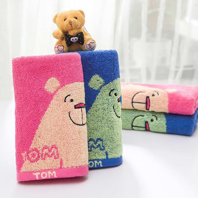 洁丽雅（grace）4条装A类儿童毛巾纯棉卡通吸水毛巾洗脸面巾中巾口水巾 【水果系列 黄蓝红紫】4条装