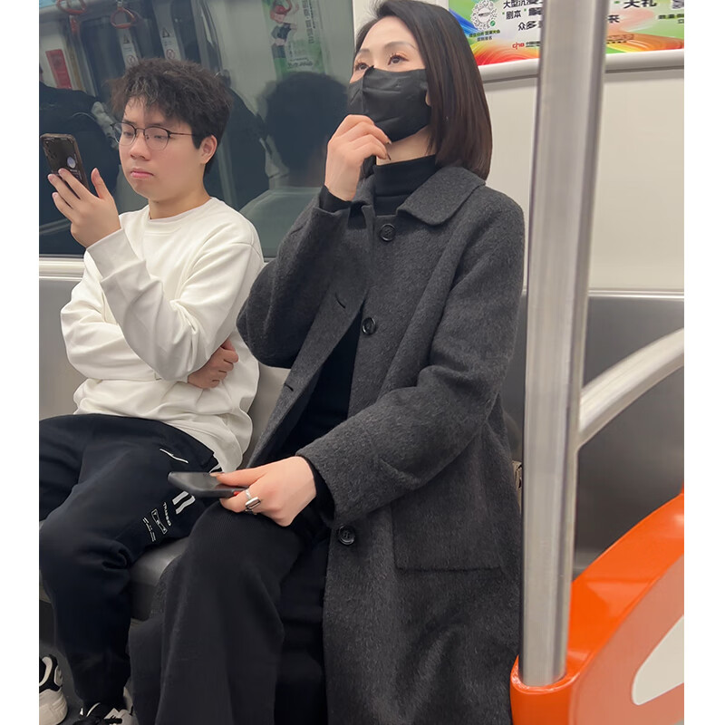 迪芬.璐嘉复古毛呢外套羊毛双面呢大衣女韩版中长款显瘦气质2023年秋冬新款 碳灰色 2XL /175（建议145-165斤左右）