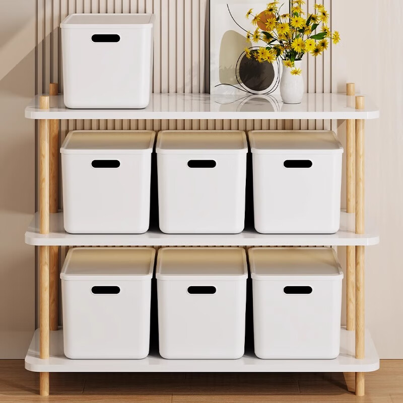 稻草熊杂物玩具零食储物盒收纳箱大容量超大家用衣服塑料收纳盒整理盒筐 纯白/特大号（带盖） 超值2个装