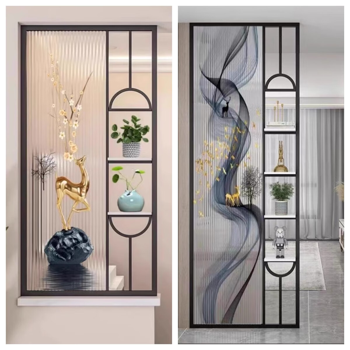 现代轻奢屏风长虹艺术玻璃客厅玄关隔断半墙卫生间洗手台隔断装饰
