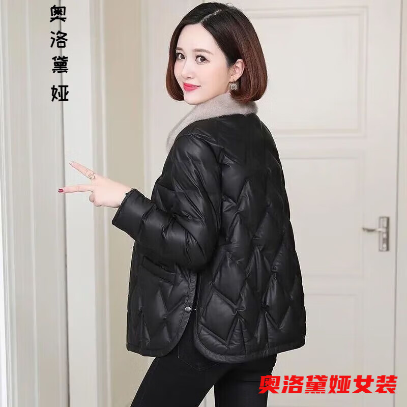 奧洛黛婭綿衣女毛瓴綿衣秋冬新款輕薄短款小個(gè)子外套加厚保暖綿襖 黑色 M 建議100斤以內(nèi)