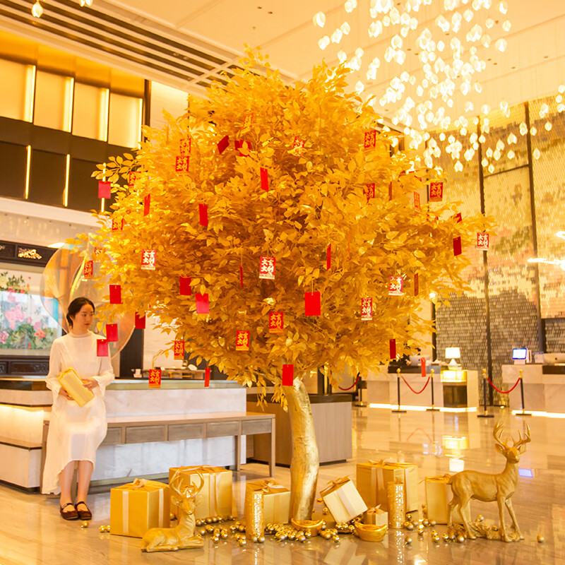 九叶草仿真金榕树摇钱树许愿树大型假树发财树新年红包树商场酒店装饰树 礼盒十件套