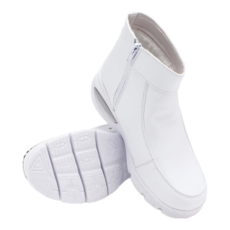 緋櫻氣墊護(hù)士鞋女冬款真牛皮加棉保暖短靴醫(yī)護(hù)工作鞋2-2068 白色 36 