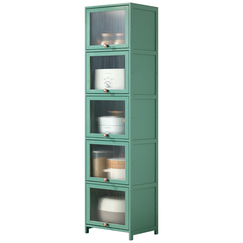 淘之良品 厨房置物架落地调料架家用夹缝架收纳架碗微波炉架多层带门厨具用品多功能学生宿舍零食架 【长虹透明翻门】绿色-三层30长