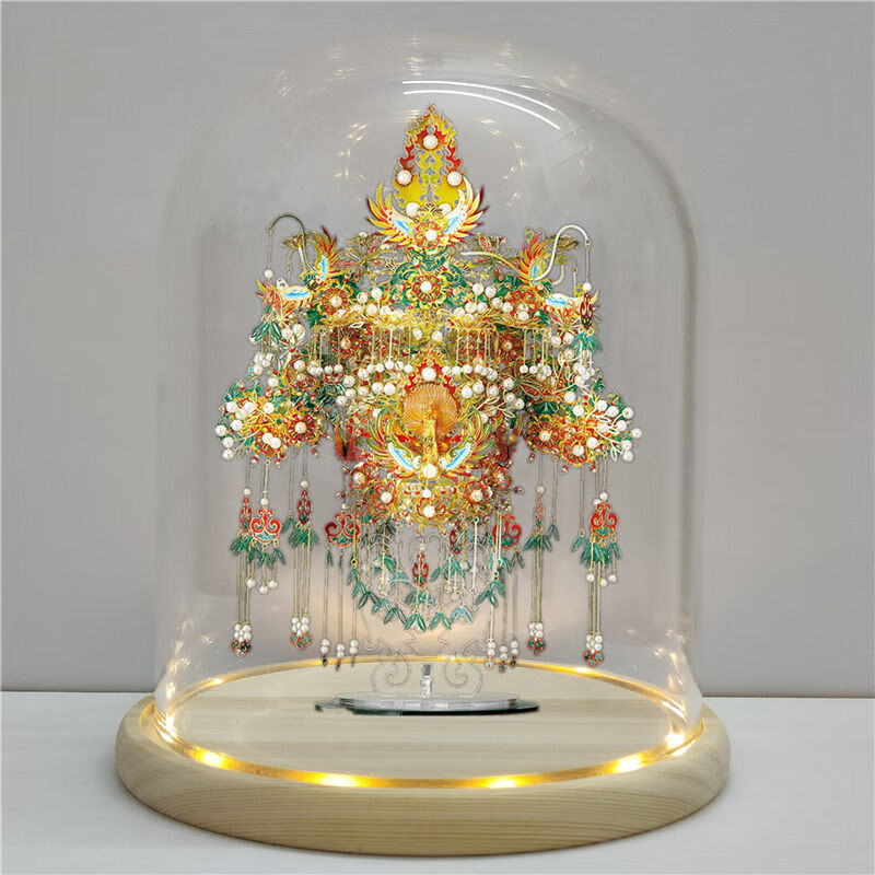 拼酷鳳冠花轎3d立體金屬拼圖DIY手拼裝模型十里紅妝情人節(jié)生日禮物 金翅鳥冠+支架+玻璃罩+工具