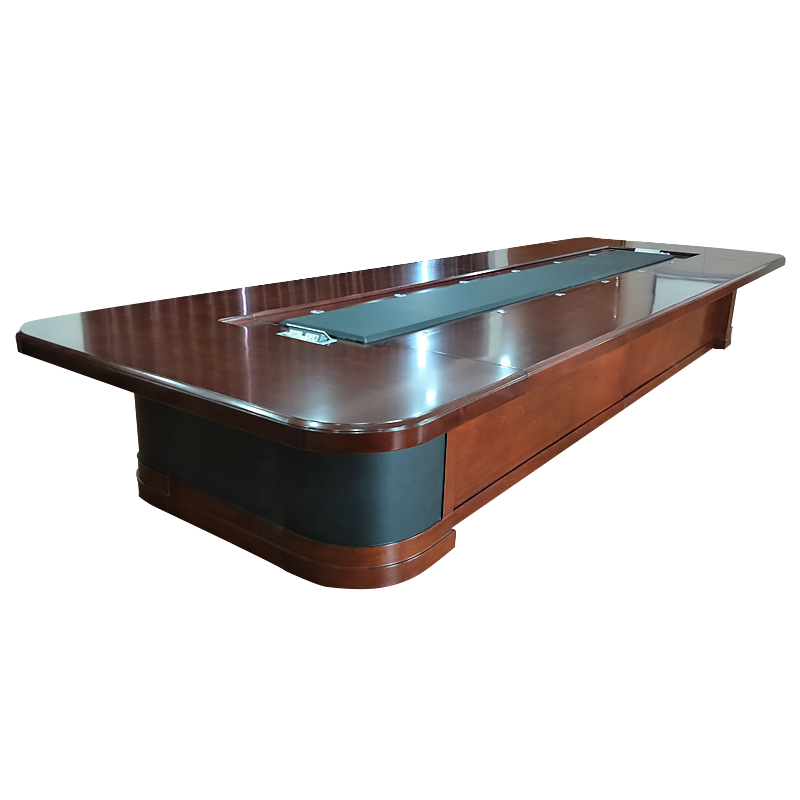 洛来宝大型会议桌多媒体贴实木皮会议台桌油漆椭圆形洽谈办公会议桌4.5米含20把实木椅