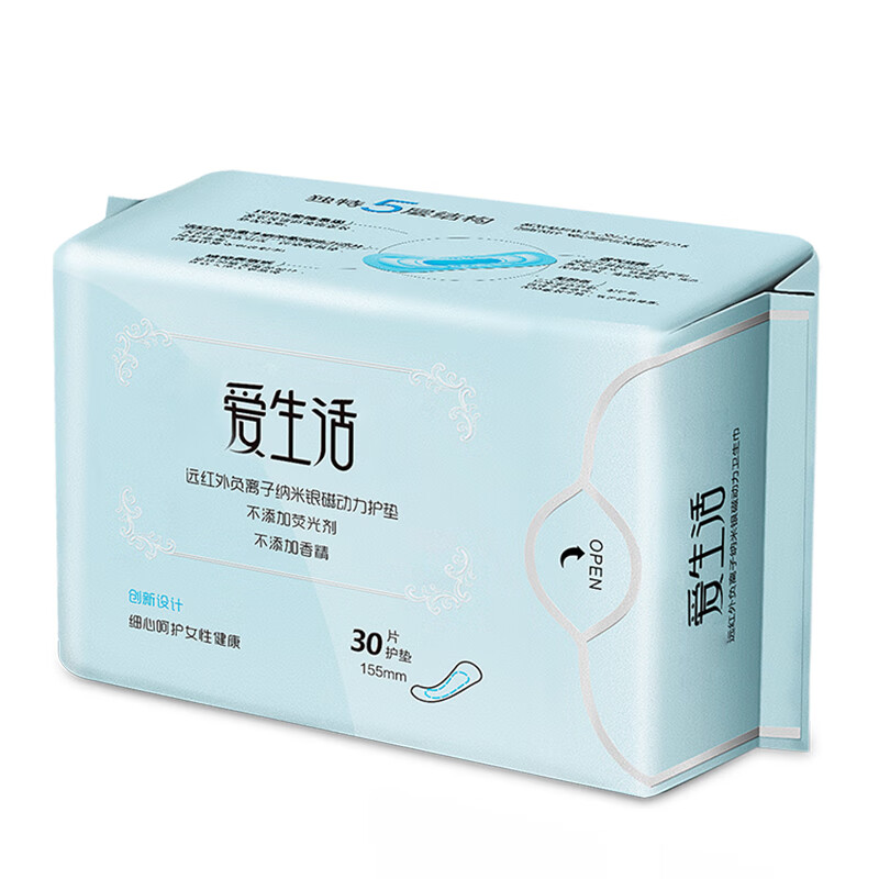爱生活 磁动力卫生巾搭档 护垫 155mm 30片装 一包绿叶 155ml 1个