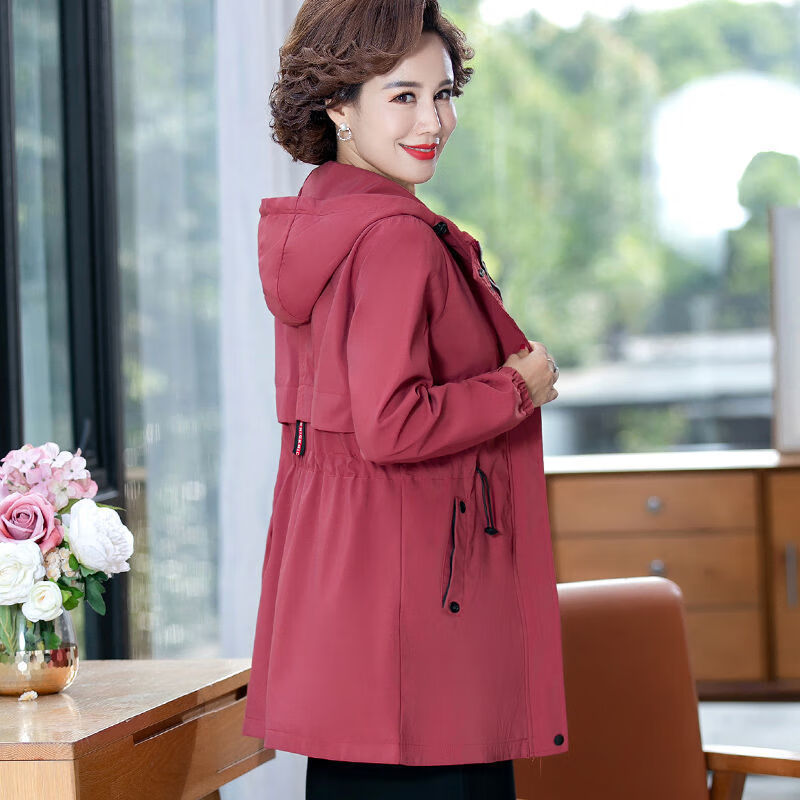 蓝骏启风衣女中长款春秋装阔太太外套2024新款中年女上衣 皮粉色