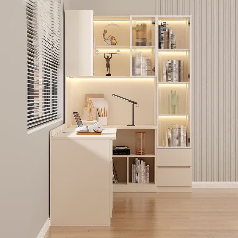 雅格皇朝(yagehuangchao)奶油风转角书桌书架一体组合拐角书柜学生
