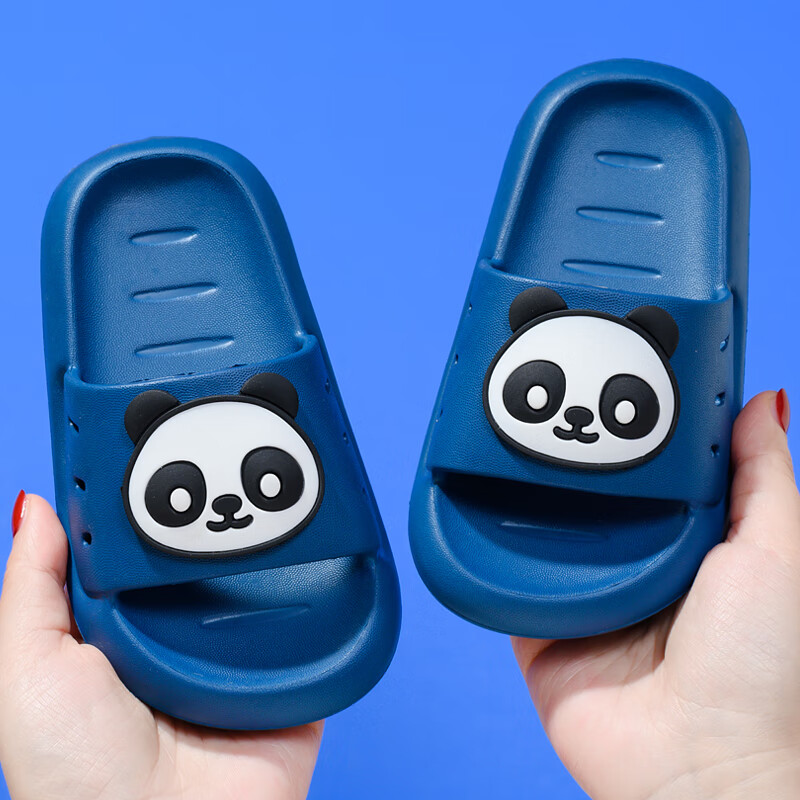 男女宝宝中大童小孩子洗澡外穿防滑软底网红卡通居家凉拖 蓝色 熊猫