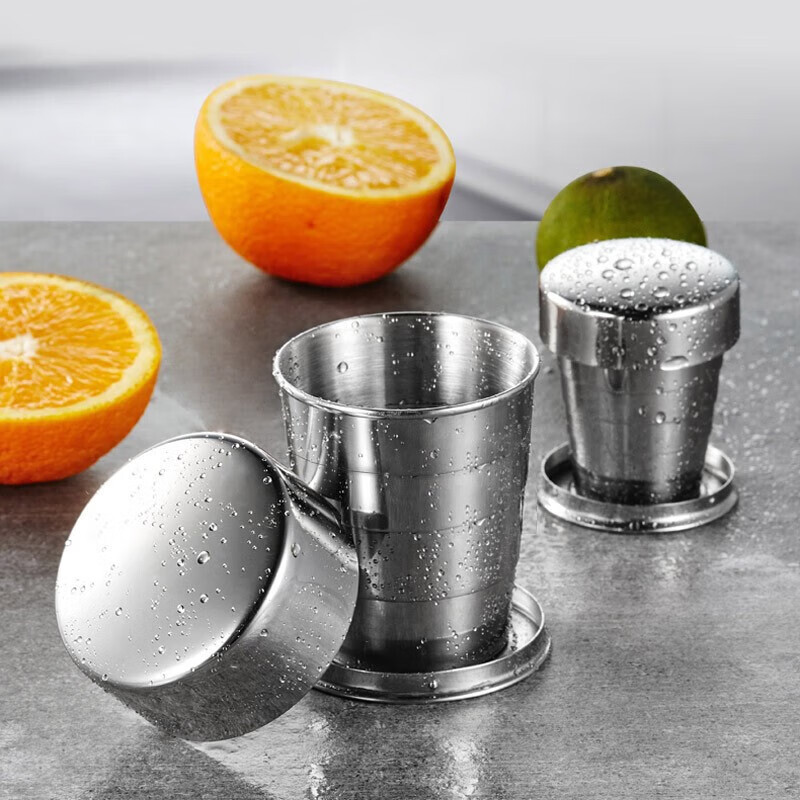 折叠杯可装热水便携带盖伸缩杯漱口杯水杯酒杯三节 不锈钢折叠杯