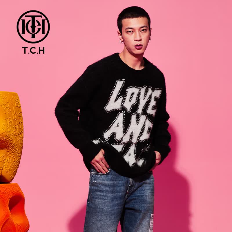 TCH真5折服饰轻奢潮牌针织衫男秋冬新款烫钻个性时尚舒适上衣T69D098 M TCH真5折服饰轻奢潮牌针织衫男秋冬新款烫钻个性时尚舒适上衣T69D098 M
