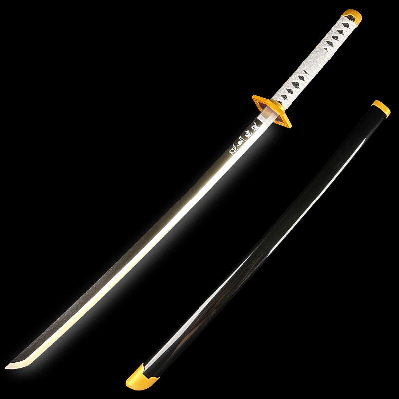 鬼灭之刃日轮刀木刀木剑cos摄影道具刀JK袖白雪刀武士发光刀带灯 锖兔 充电(发光款)一米