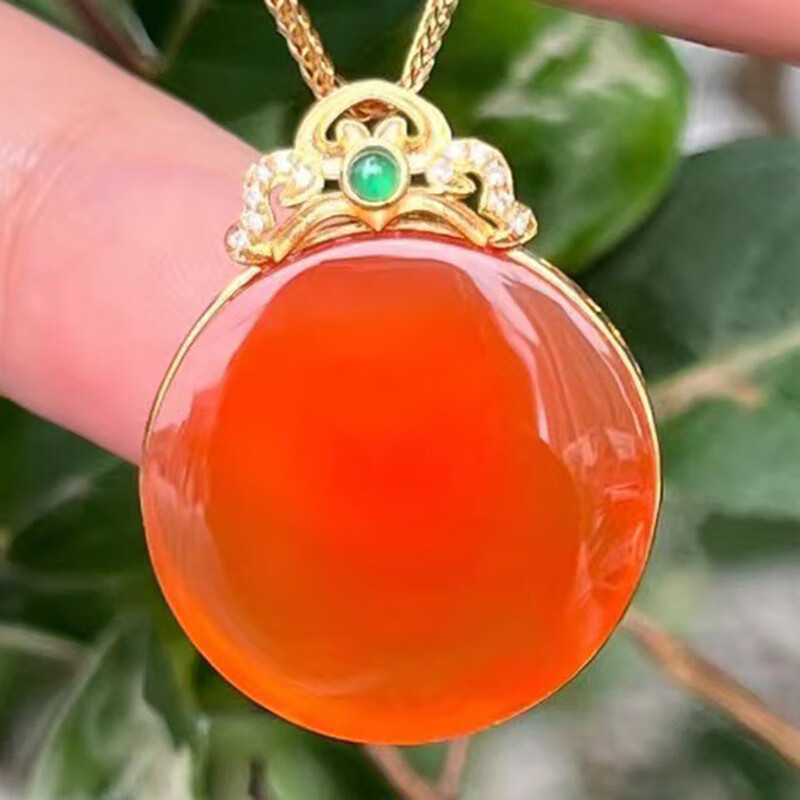 慈心缘 南红冰糖圆牌吊坠 南红玛瑙挂件项链送生日礼物27*21.1*6.2mm