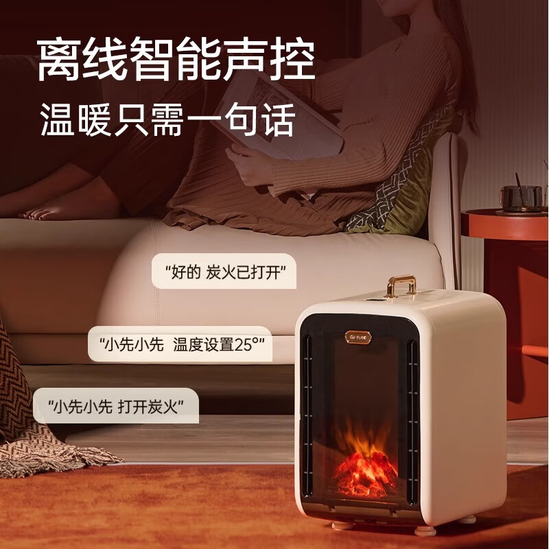 先锋石墨烯语音取暖器暖风机家用电暖气室内浴室壁炉节能冬天神器仿真火焰 语音款【石墨烯双风道+律动碳火+恒温+预约开关机】