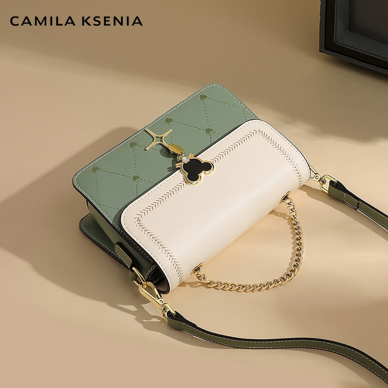 CAMILA KSENIA CK轻奢包包女包单肩包女士斜挎包生日七夕情人节礼物送女友老婆 绿配白 CK-轻奢限定礼盒装