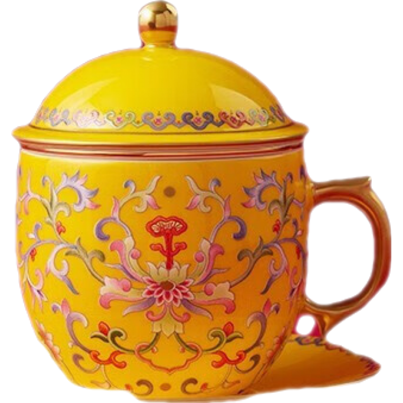 永豐源國瓷永豐源新宮廷瓷琺瑯彩 陶瓷蓋杯茶杯 四件套會議杯中式 送禮 四件套蓋杯【260ml】