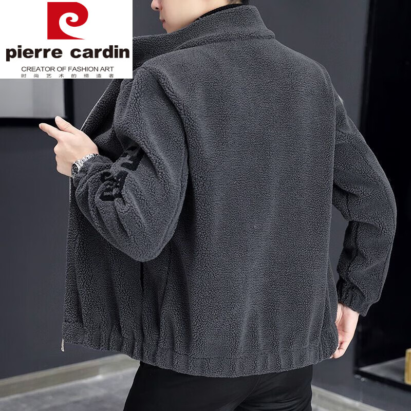 皮爾卡丹（pierre cardin）綿羊毛皮衣外套男款羊剪絨羊羔毛夾克加絨加厚開衫衛(wèi)冬季 灰色 立領(lǐng) 羊羔毛 2XL 180(135-155斤)