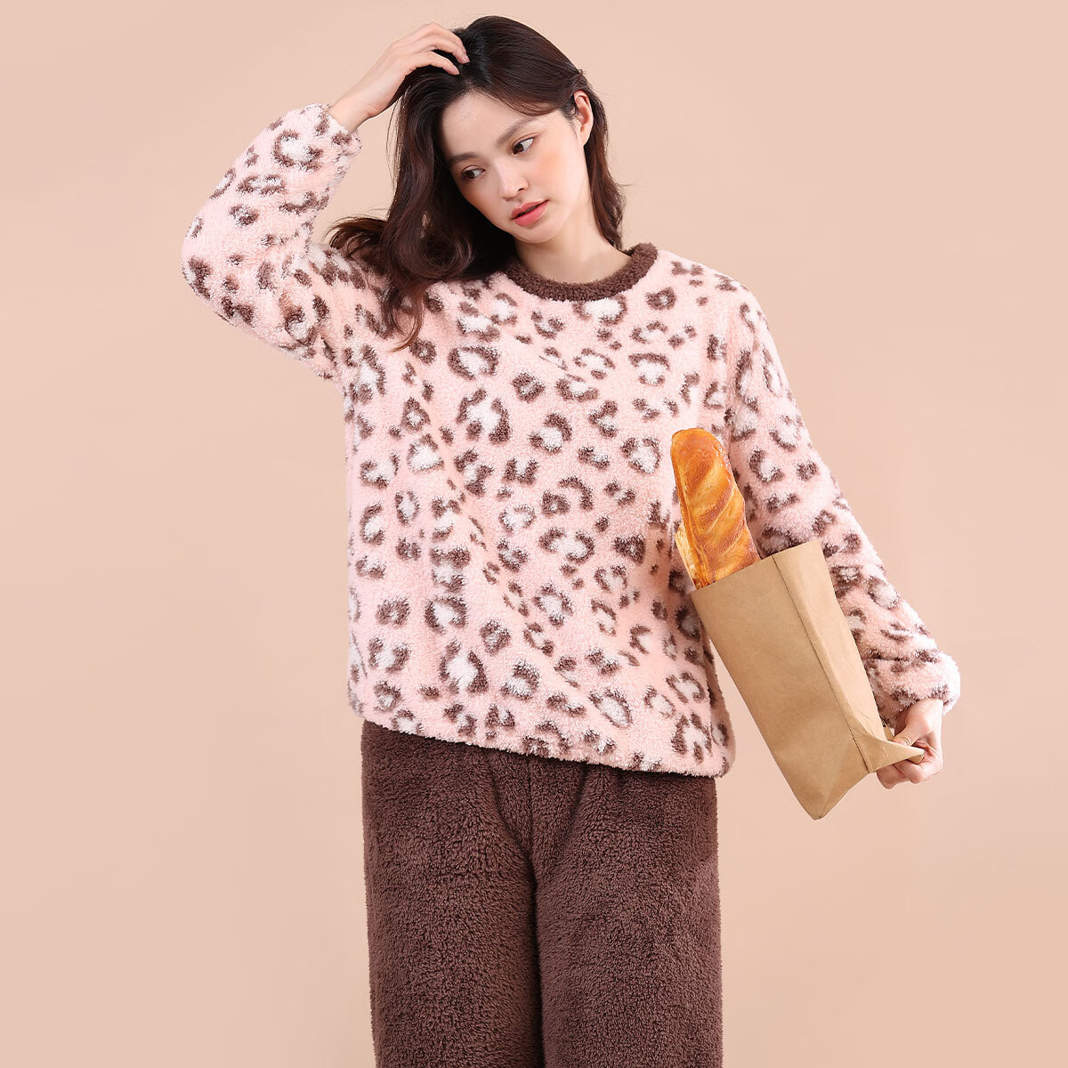 顶瓜瓜睡衣女珊瑚绒冬季加绒加厚法兰绒休闲女士家居服套装 ADL  斑点粉 2XL 【建议140-160斤】