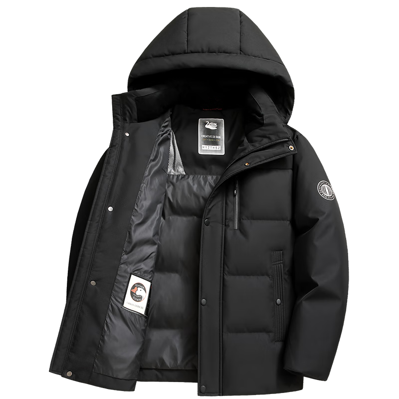 PLUS：雪中飞 鹅绒羽绒服 短款 脱卸帽