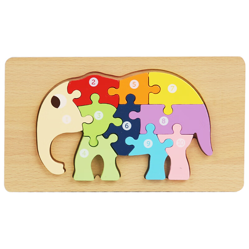 幼婴儿拼图木制立体宝宝早教力男女孩儿童动物拼装玩 大象拼图(卡扣)