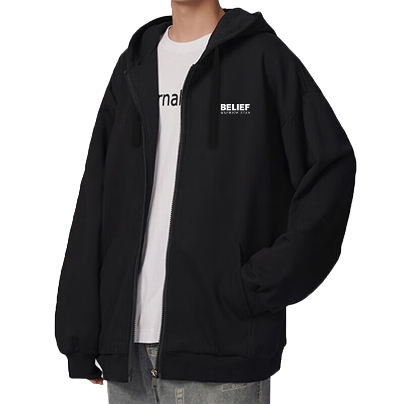 回力外套男连帽开衫卫衣男秋冬季加绒保暖宽松休闲高街针织运动上衣 89.35元