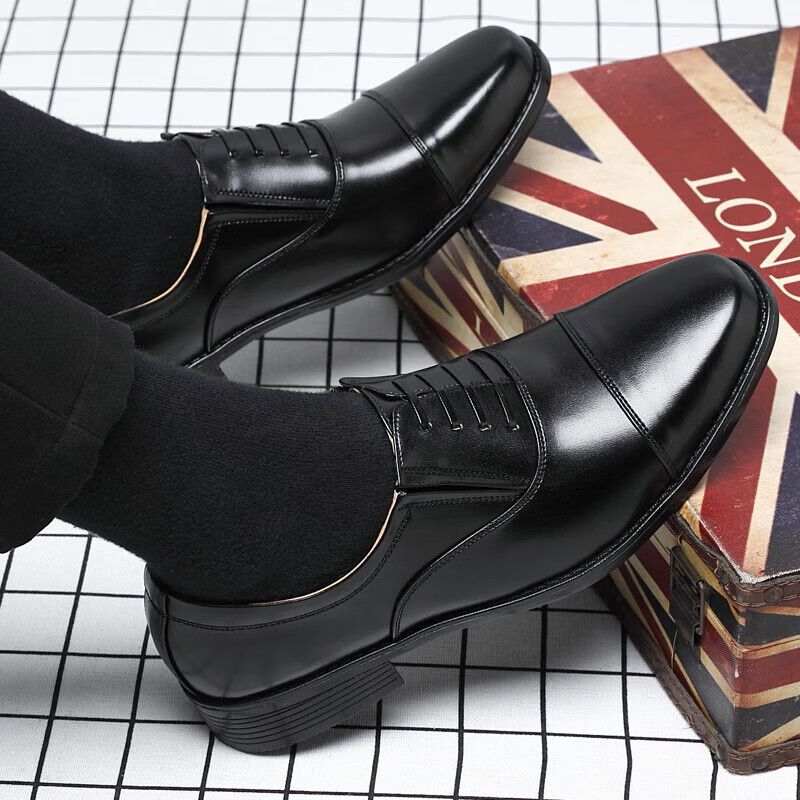 校尉皮鞋真皮男女三接头皮鞋黑色保安鞋商务办公演出影视鞋牛皮正装
