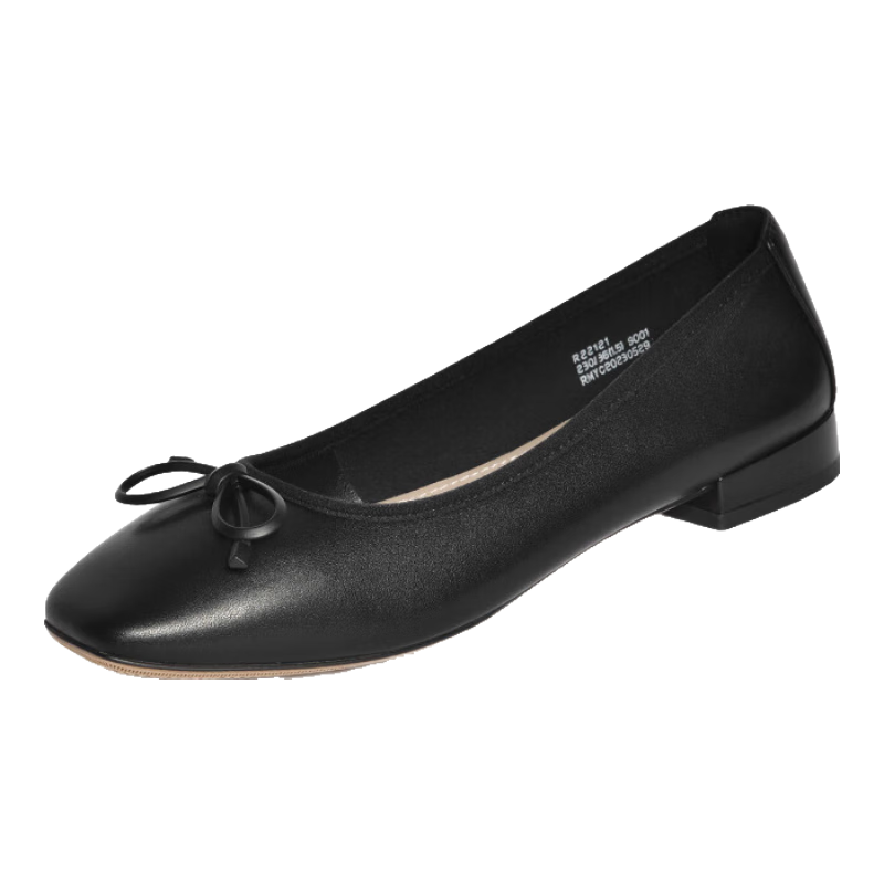 reemoor方头单鞋子女鞋2025夏季新款蝴蝶结芭蕾粗跟鞋软底舒适睿慕 暗黑色 37