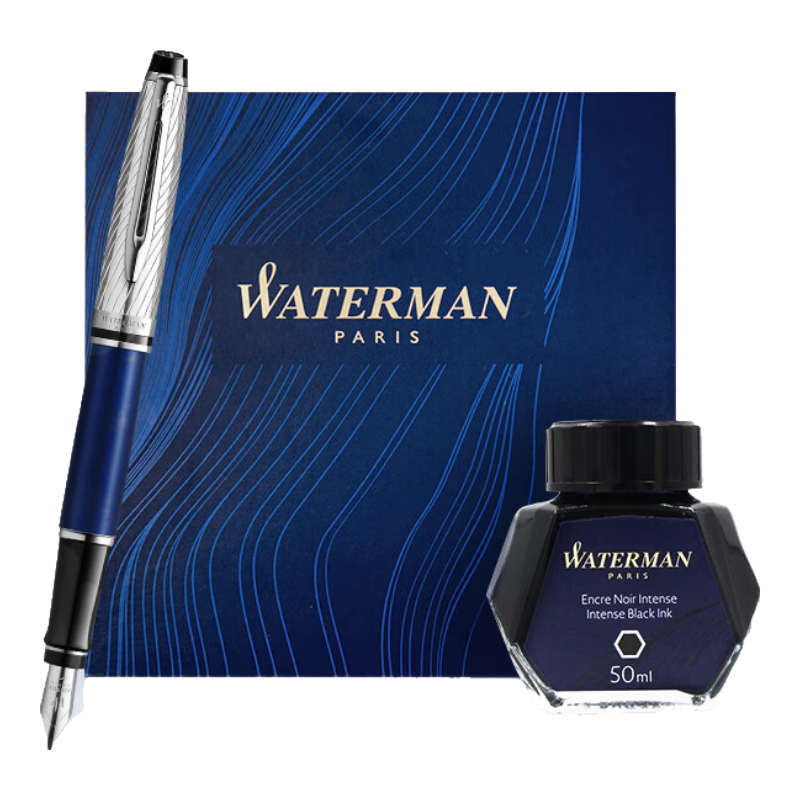 威迪文（WATERMAN）高端鋼筆 簽字筆 生日禮物 EXPERT華經(jīng)典藍(lán)墨水筆+墨水禮盒