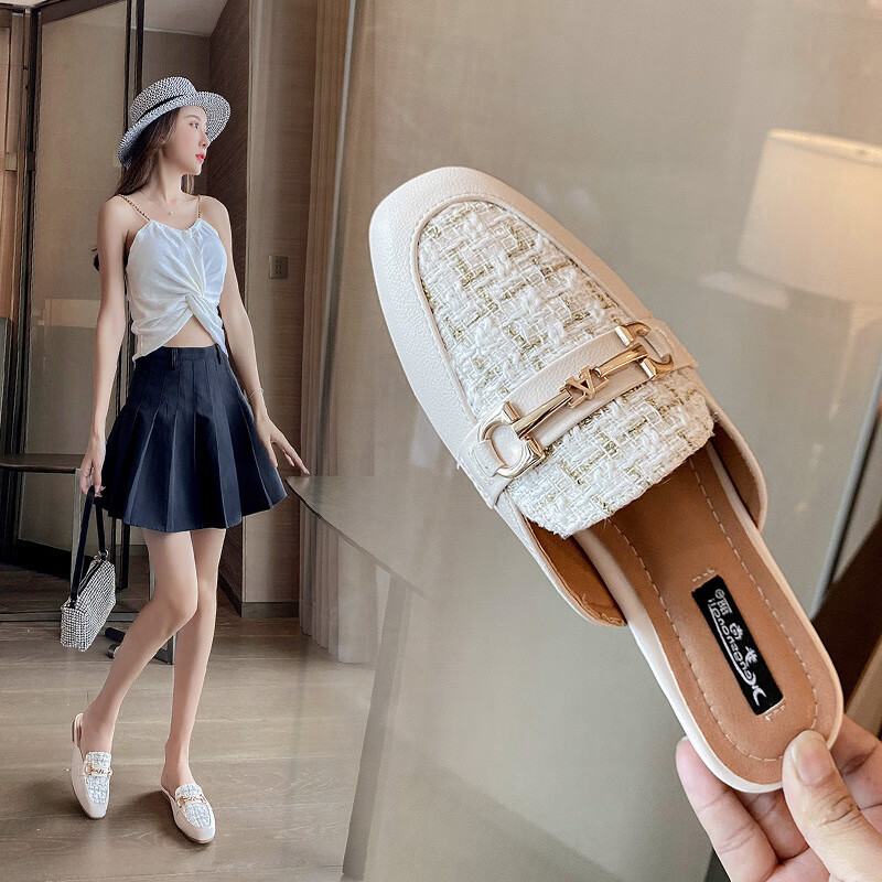 ikvvt包头半拖鞋女外穿无后跟懒人一脚蹬2024年时尚平底鞋网红单鞋凉